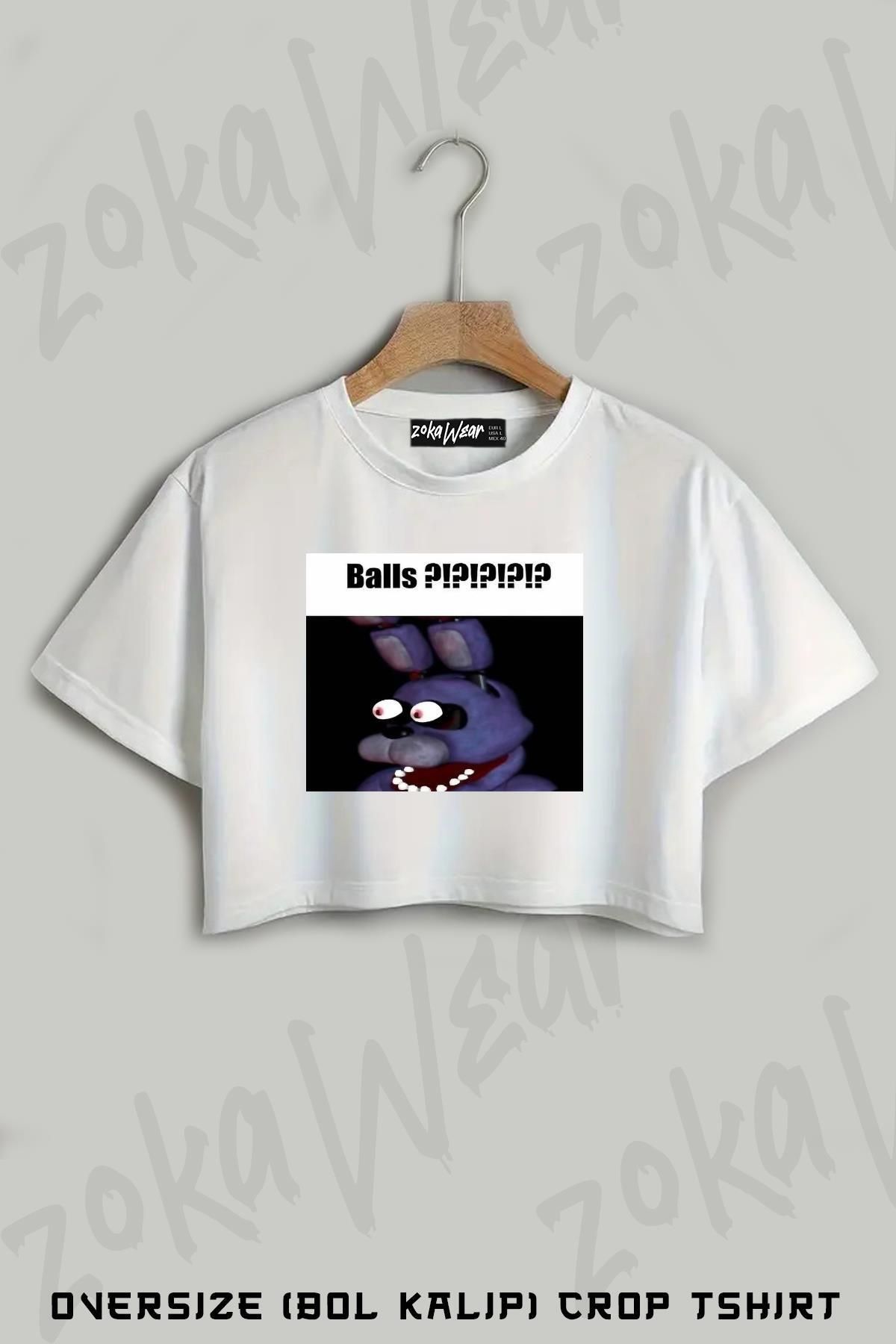 ZOKAWEAR fnaf bonnie Balls !!!! meme Baskılı Oversize Crop T-Shirt