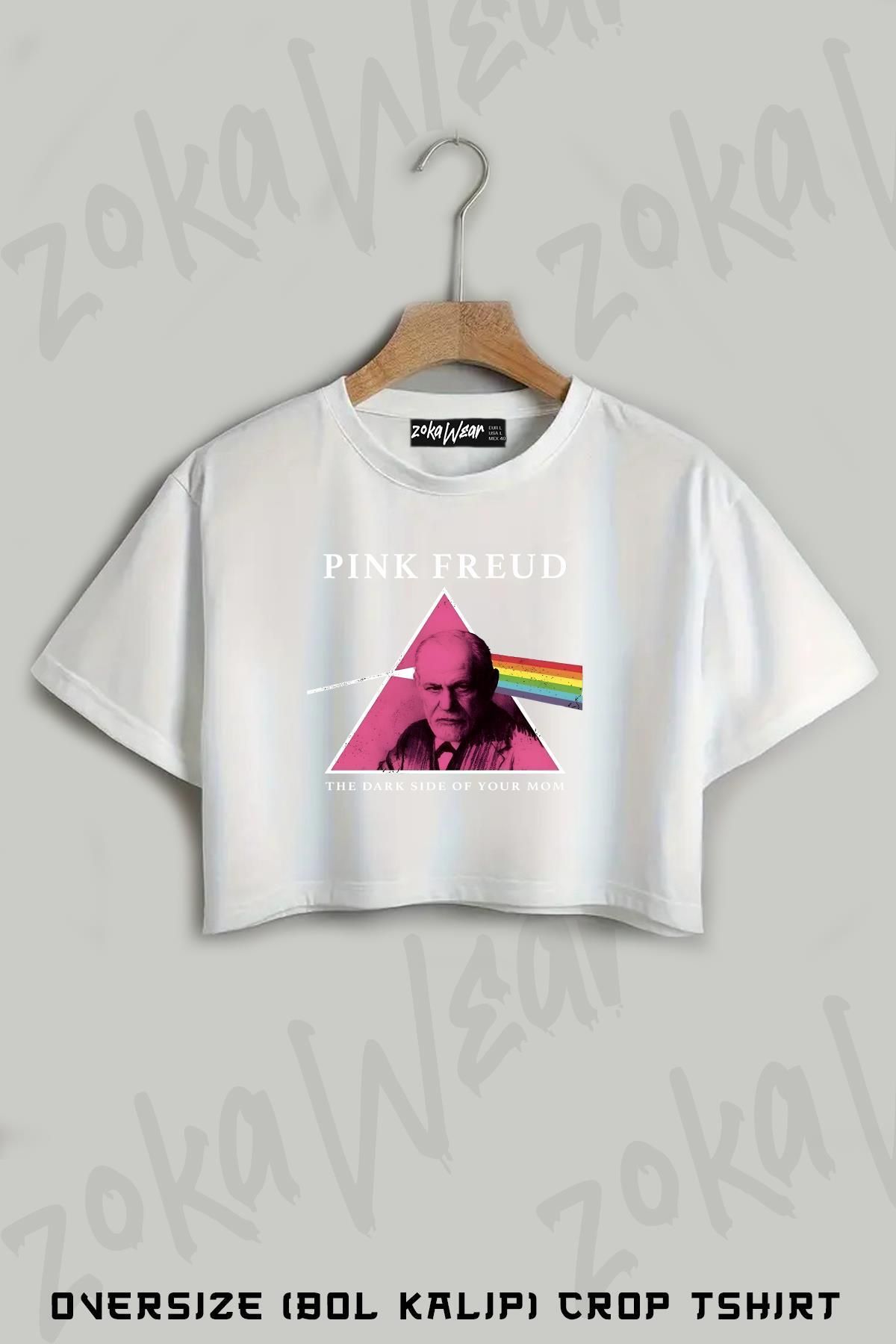 ZOKAWEAR Pink Freud Dark Side Baskılı Oversize Crop T-Shirt