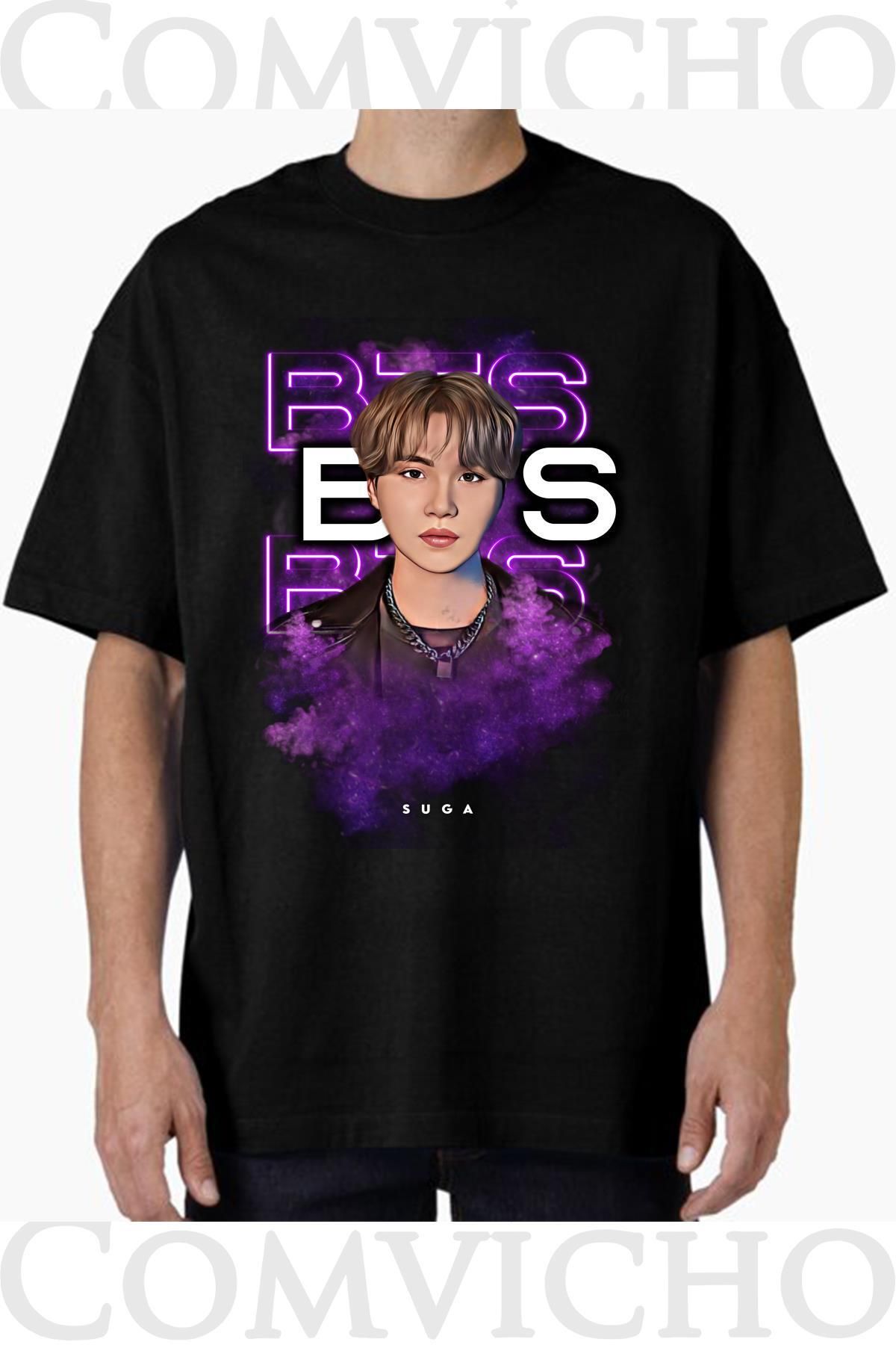 COMVİCHO Unisex bts suga Tasarım Baskılı Oversize Tişört