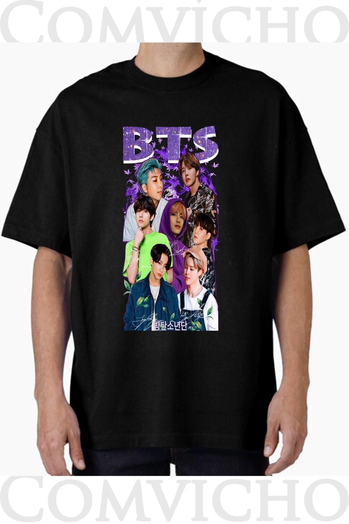 COMVİCHO Unisex bts v1 Tasarım Baskılı Oversize Tişört