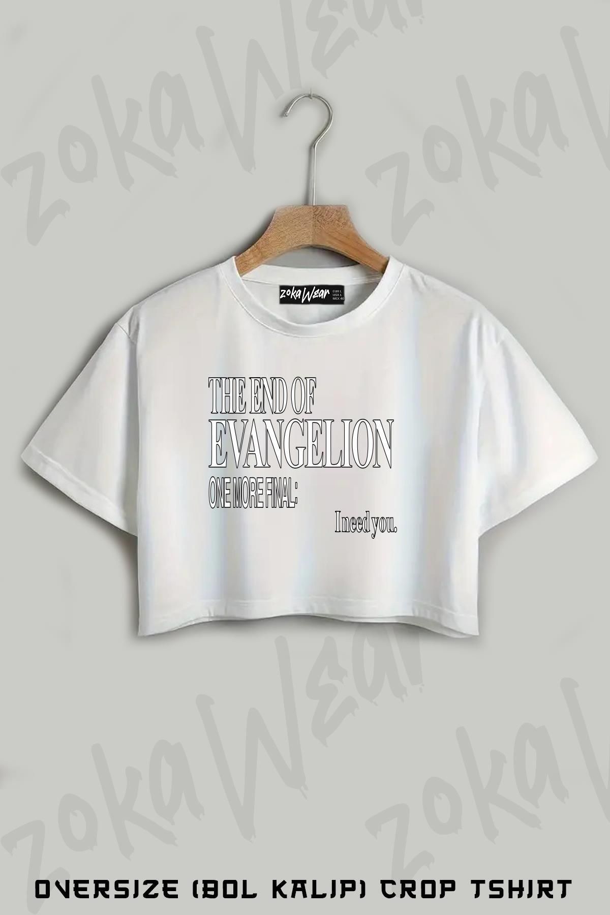 ZOKAWEAR Neon Genesis Evangelion,I need you. Baskılı Oversize Crop T-Shirt