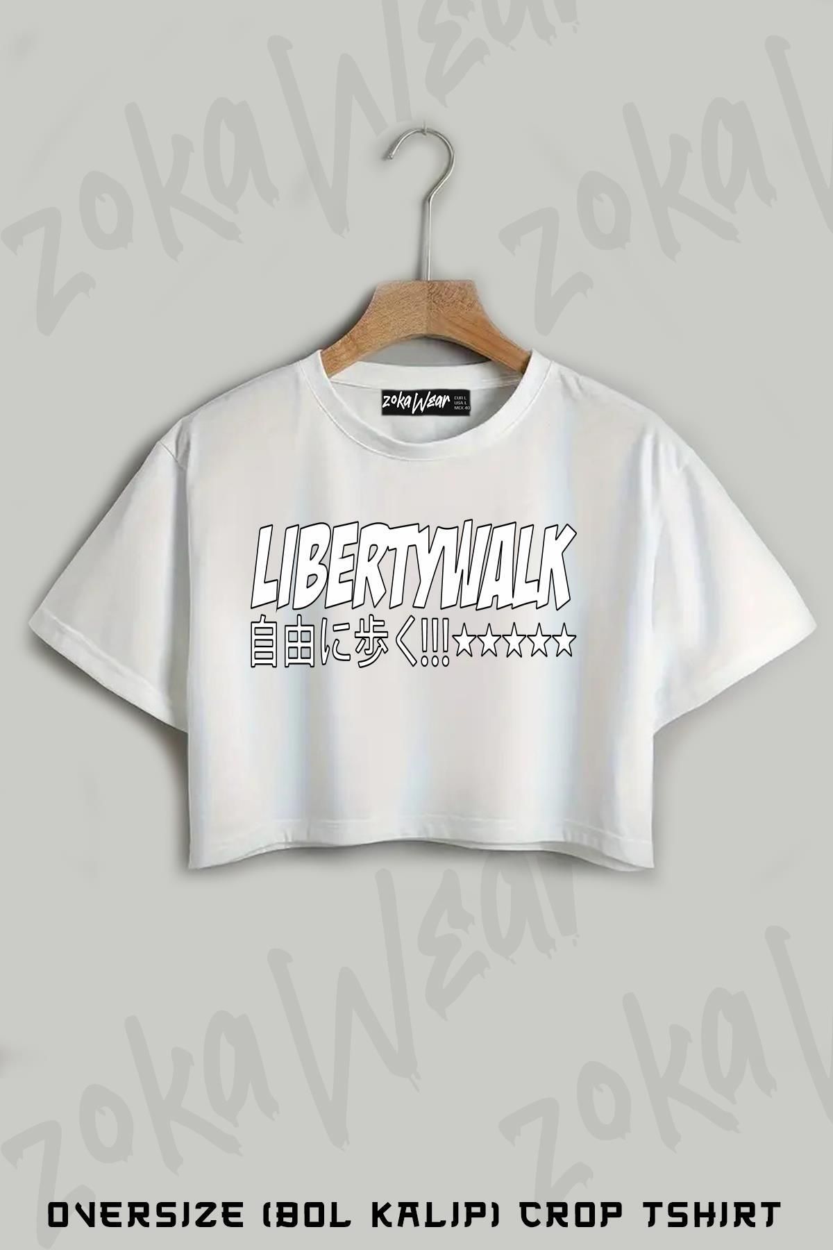 ZOKAWEAR Liberty Walk Logo Japanese Baskılı Oversize Crop T-Shirt