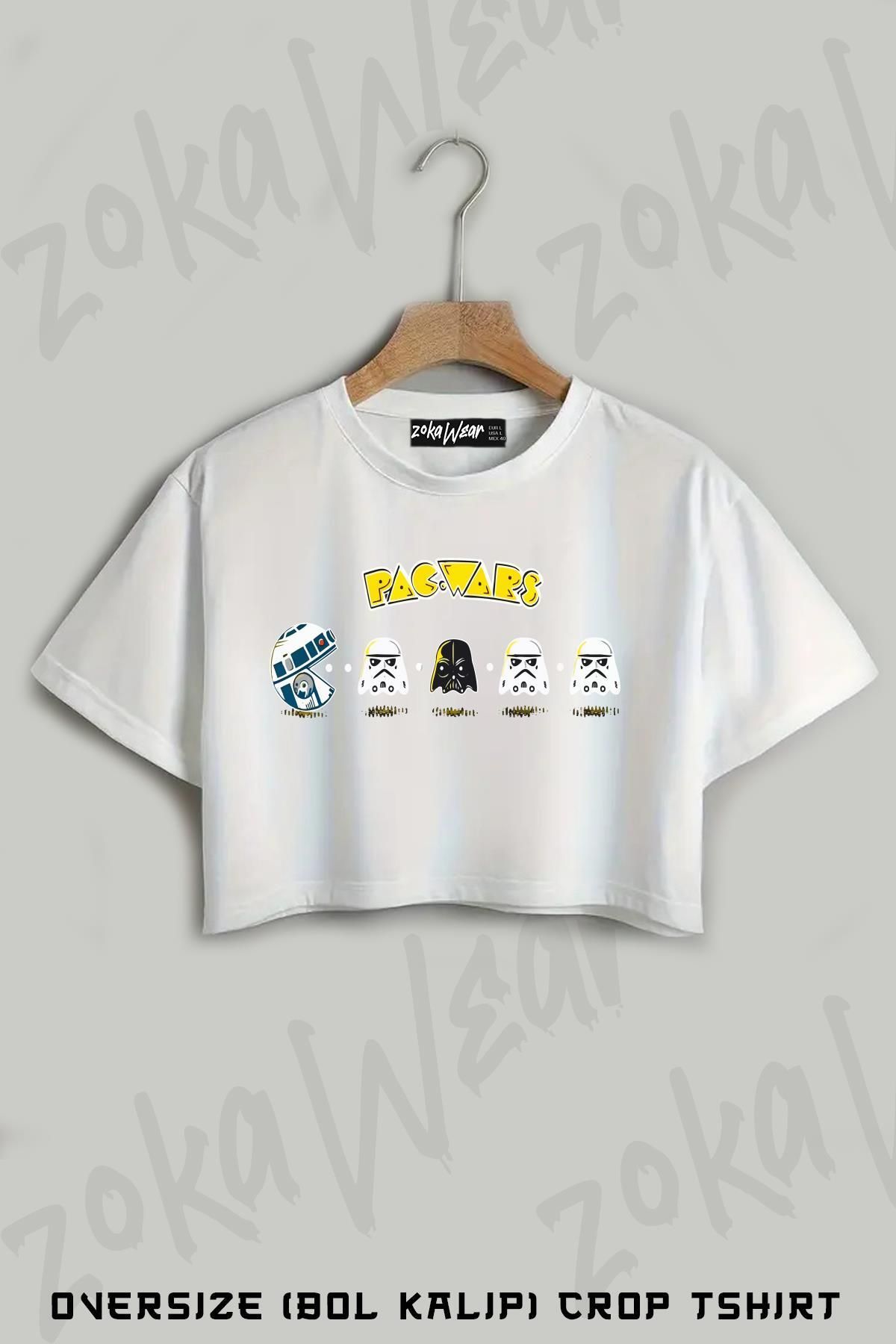 ZOKAWEAR Starwars Pacman Pacwars Baskılı Oversize Crop T-Shirt