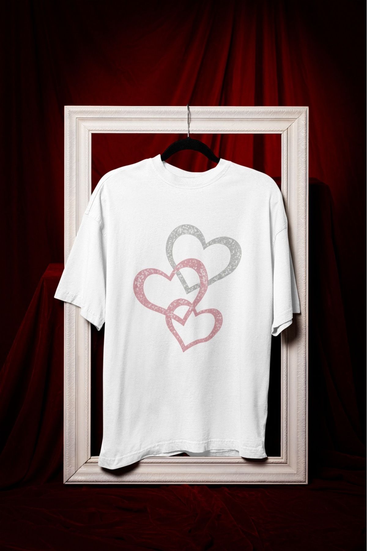 ABAS T-shirt renkli büyük kalp baskılı pamuklu tişört