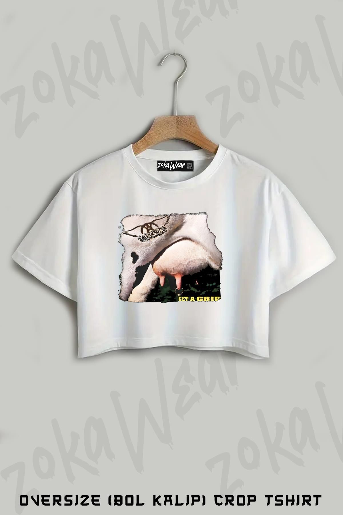 ZOKAWEAR Aerosmith Baskılı Oversize Crop T-Shirt