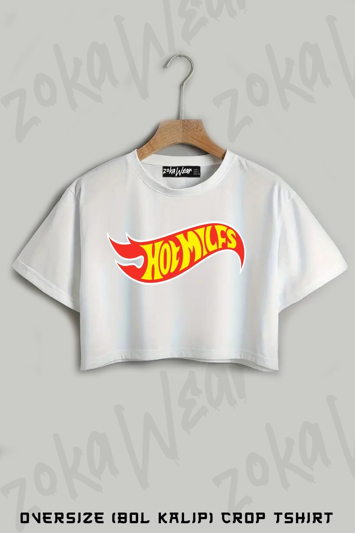 ZOKAWEAR Hot Milfs Baskılı Oversize Crop T-Shirt
