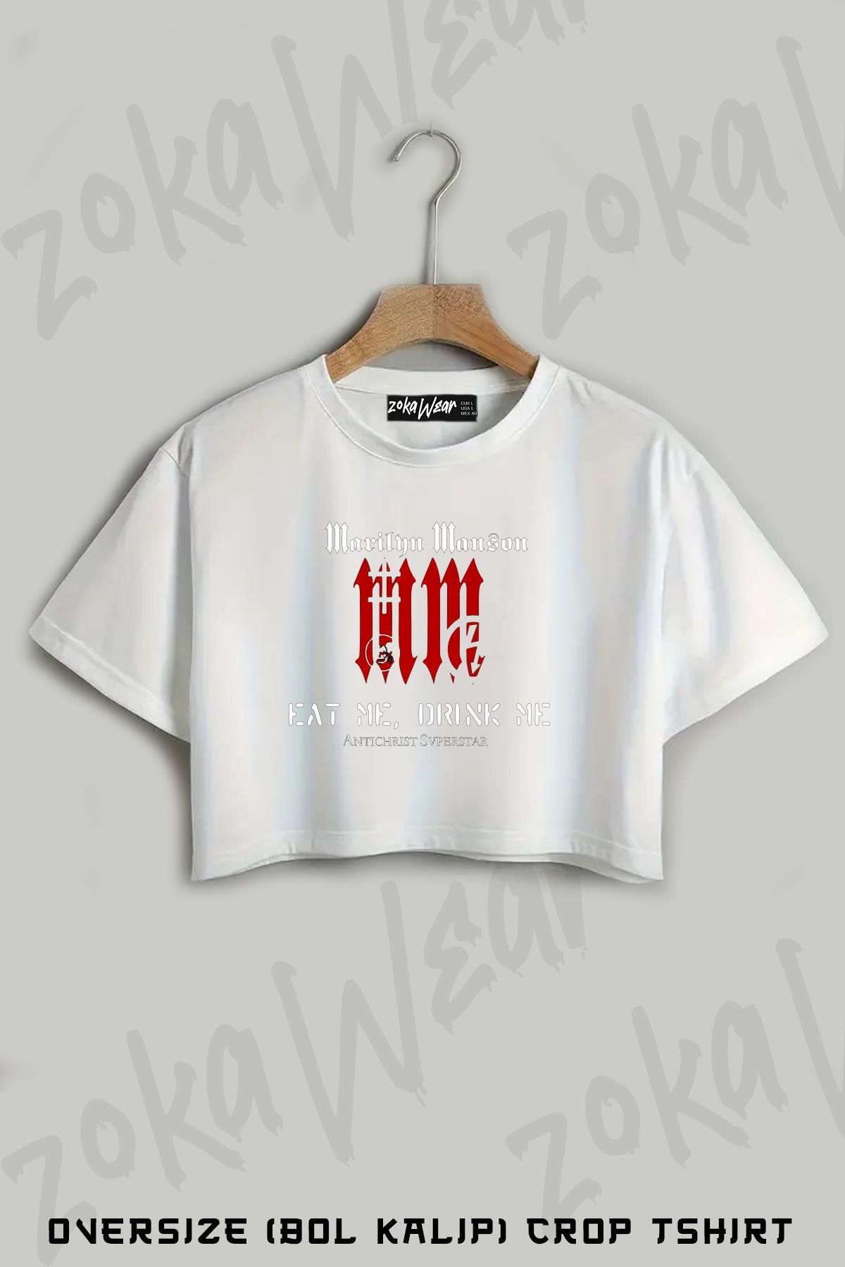 ZOKAWEAR Eat Me Drink Me Marilyn Manson Baskılı Oversize Crop T-Shirt
