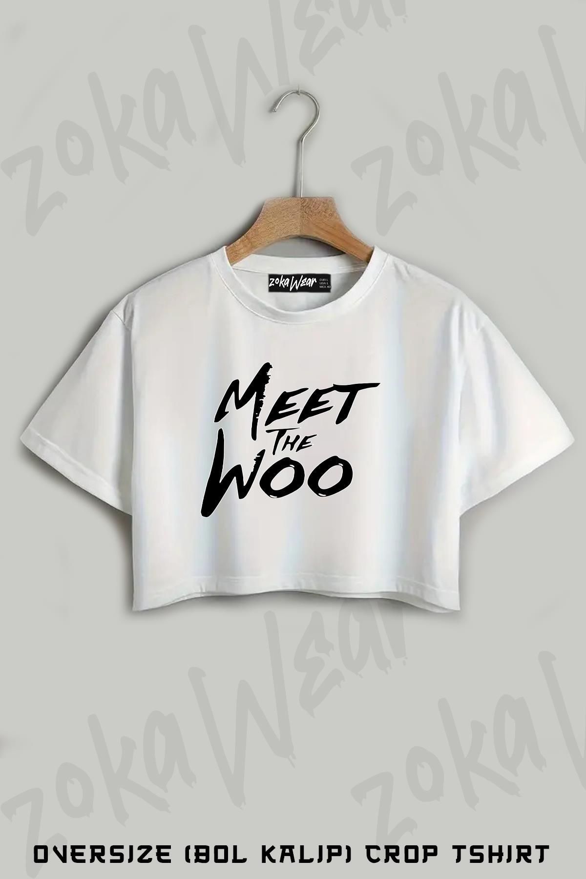 ZOKAWEAR Pop Smoke meet The Woo Baskılı Oversize Crop T-Shirt