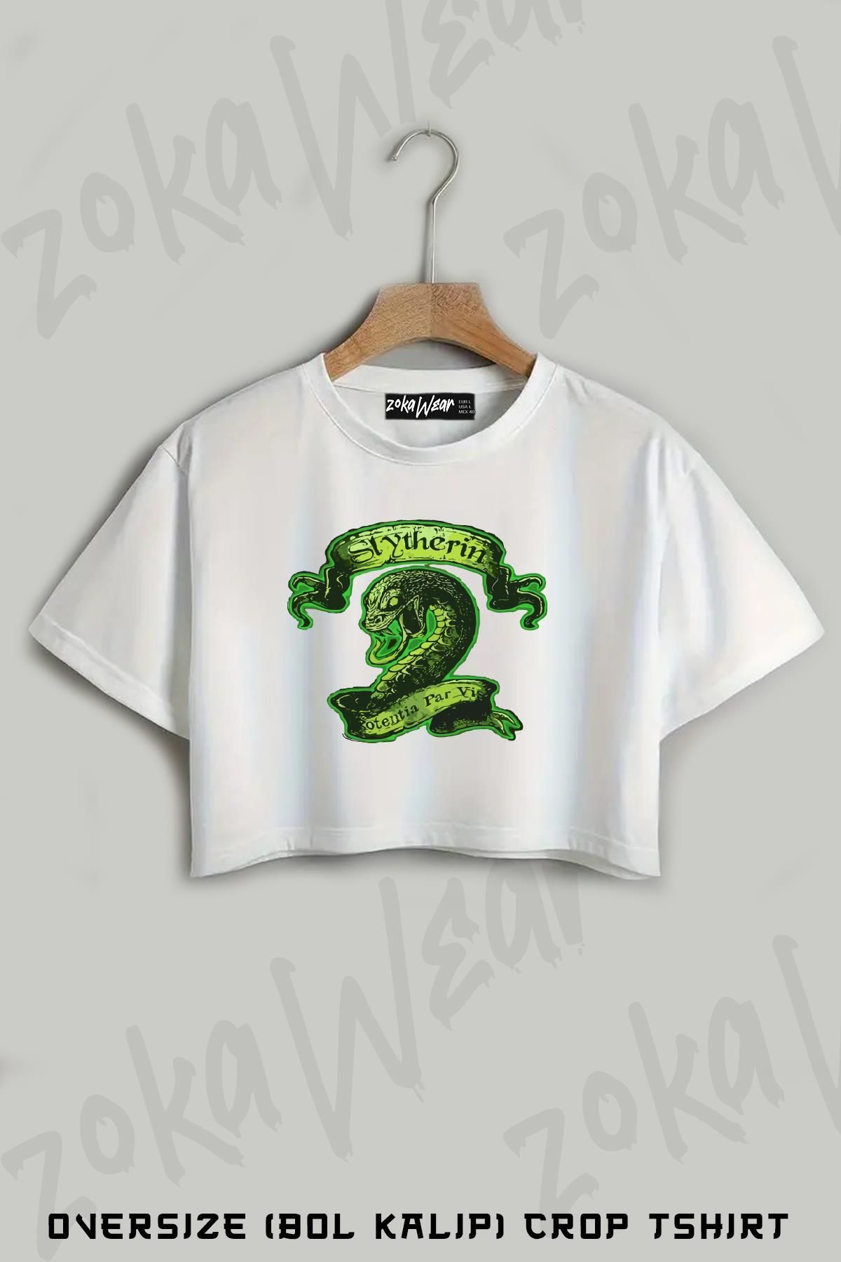 ZOKAWEAR Hary P. Slytherin Baskılı Oversize Crop T-Shirt