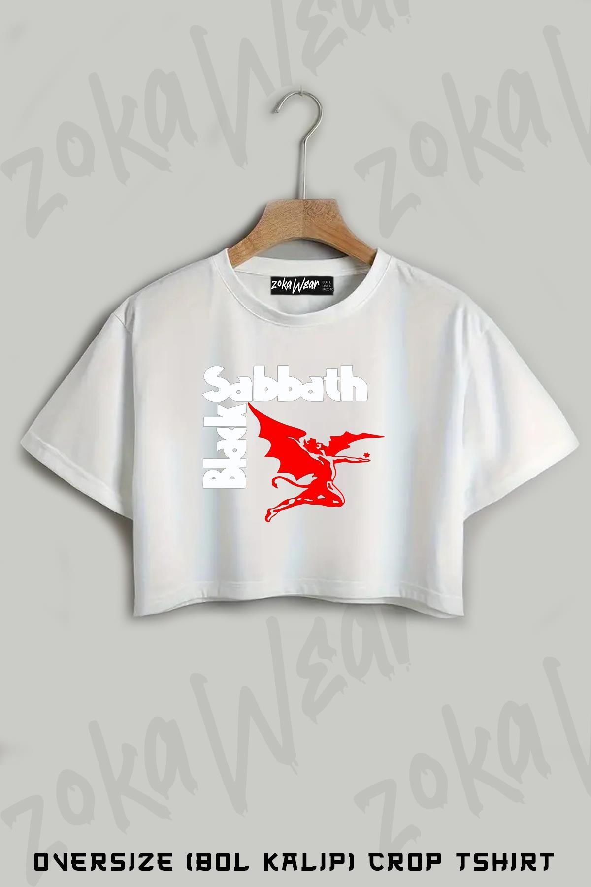 ZOKAWEAR Black Sabbath t125 Baskılı Oversize Crop T-Shirt
