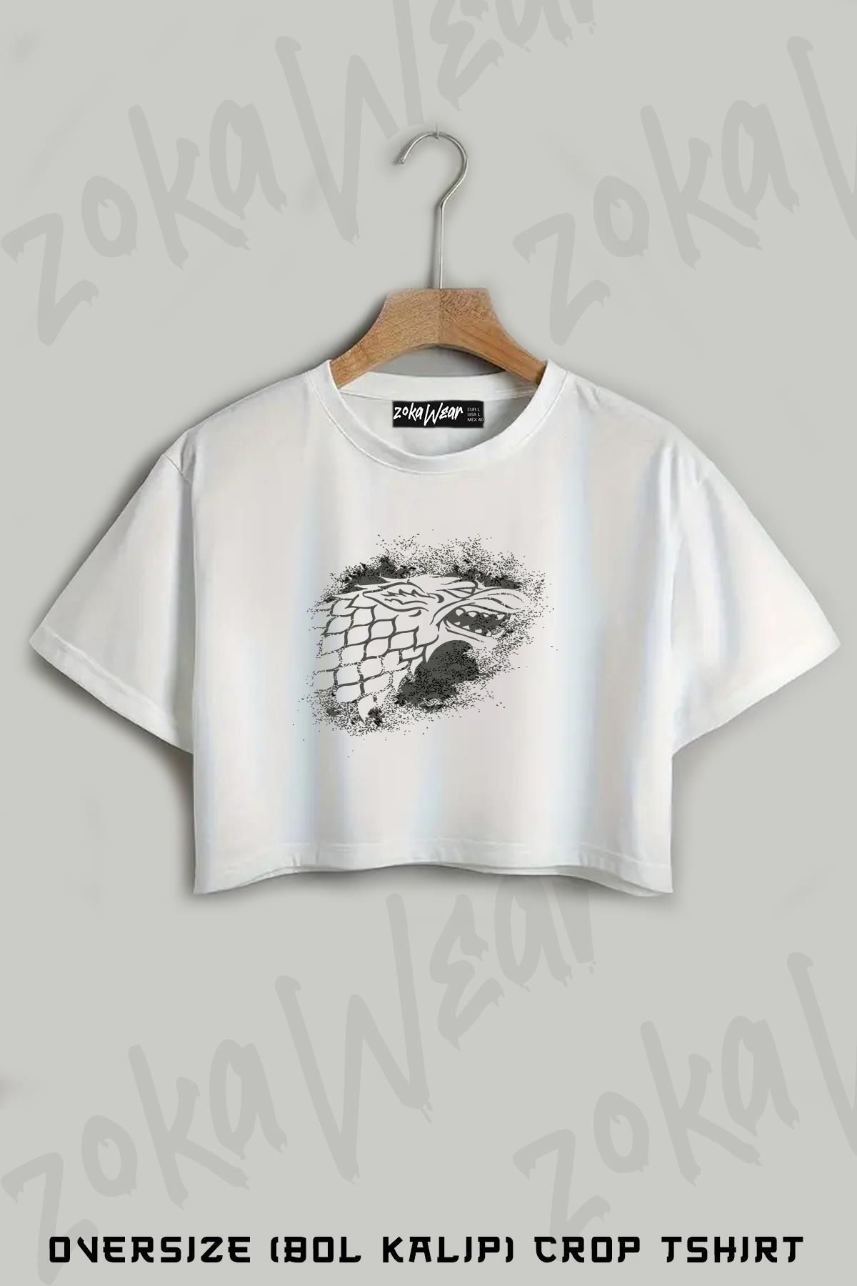ZOKAWEAR Game Of Thrones House Baskılı Oversize Crop T-Shirt