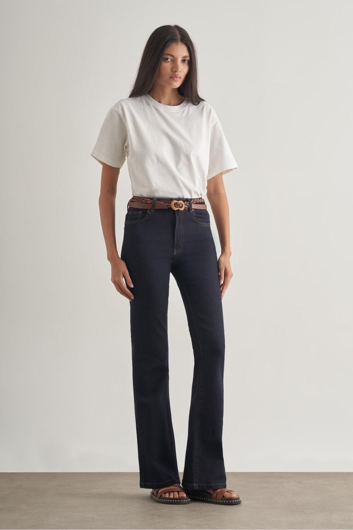 Mizalle Skinny Fit Flare Paça Lacivert Denim Pantolon
