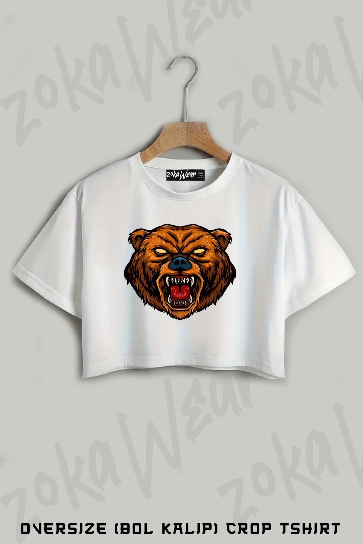 ZOKAWEAR Ayı Bear Baskılı Oversize Crop T-Shirt