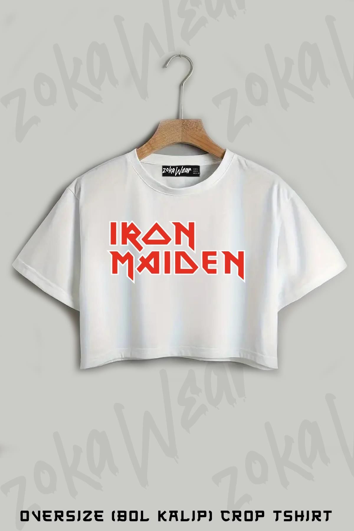 ZOKAWEAR Iron Maiden Logo Baskılı Oversize Crop T-Shirt