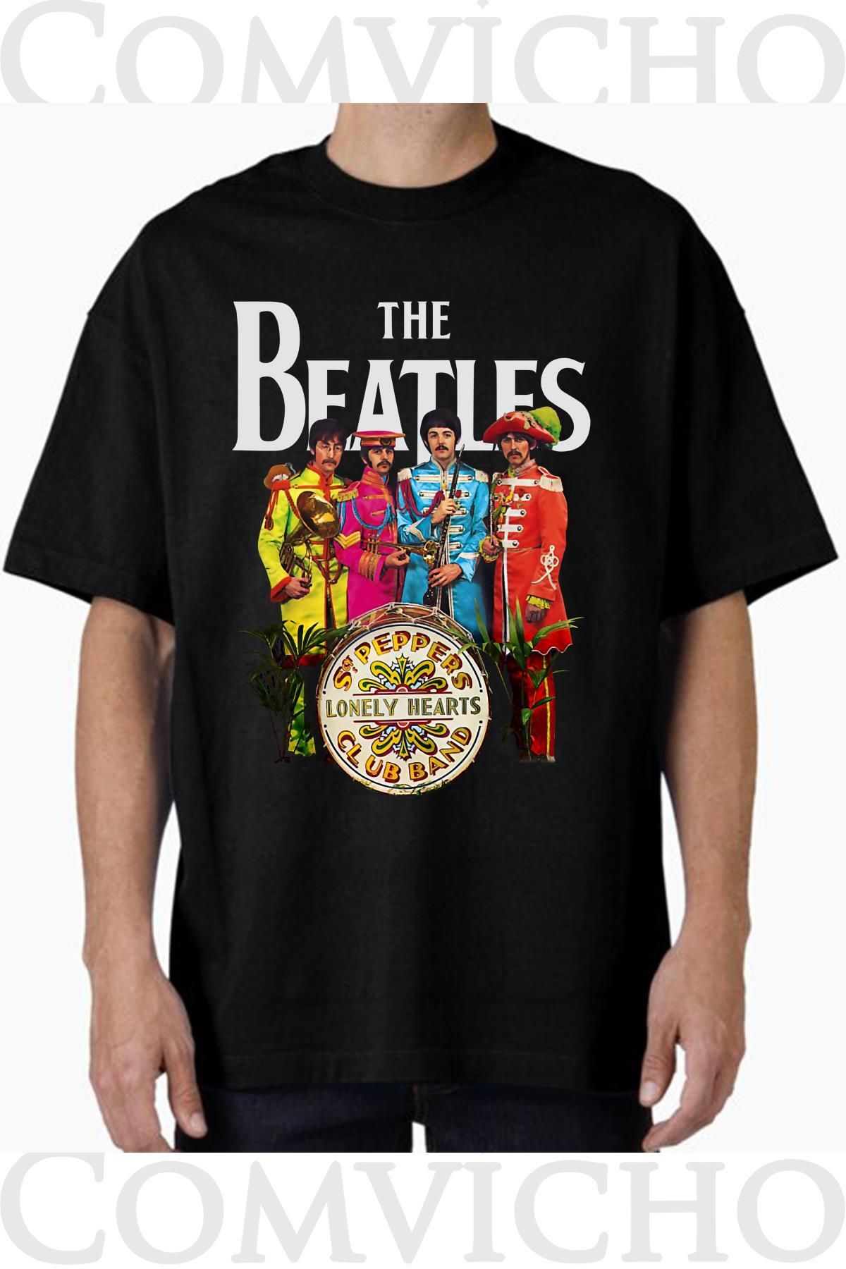 COMVİCHO Unisex the beatles v3 Tasarım Baskılı Oversize Tişört