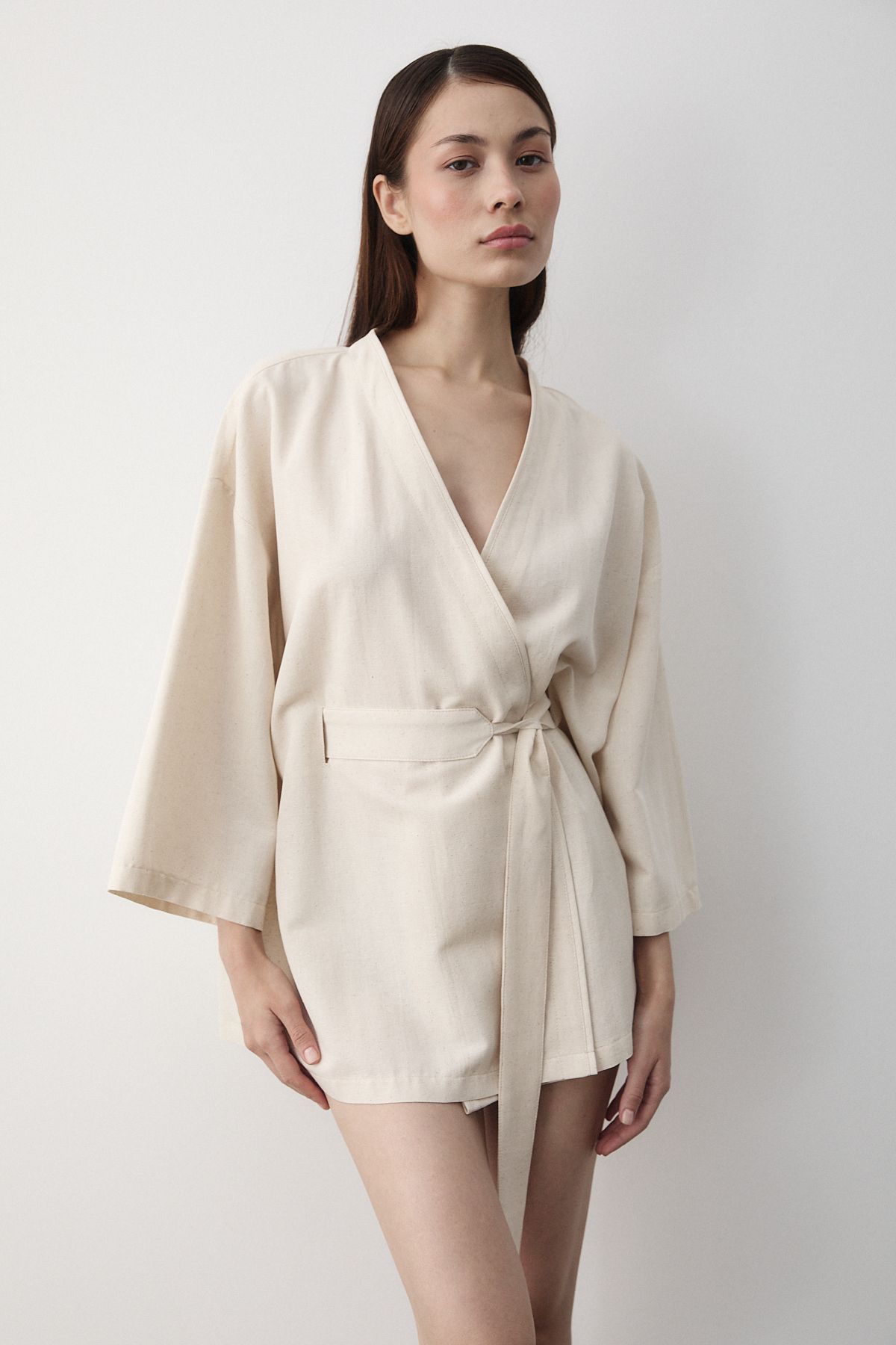 Laluvia Natural Iç Kemerli Kimono - 5383