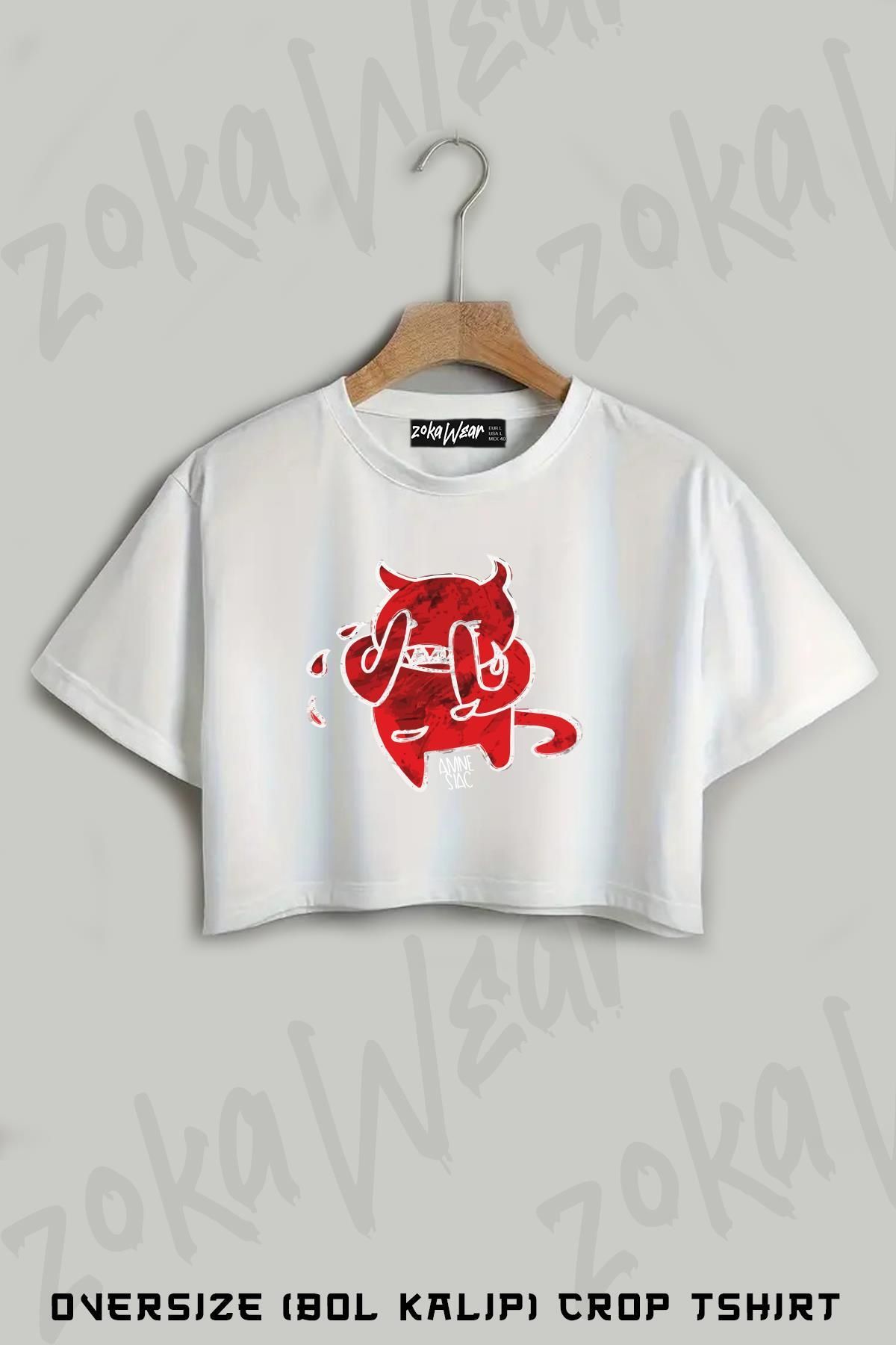ZOKAWEAR Amnesiac Radiohead Baskılı Oversize Crop T-Shirt