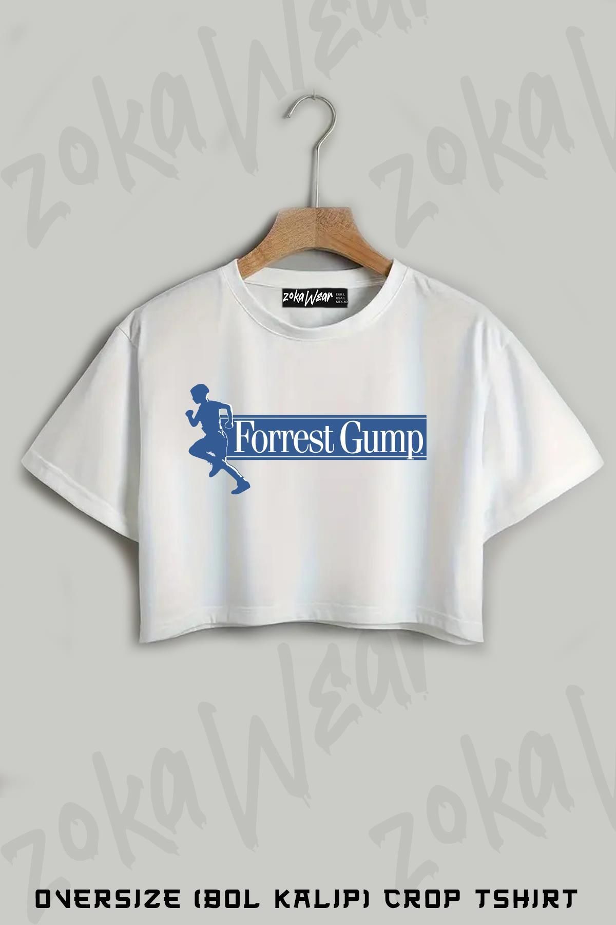 ZOKAWEAR Forrest Gump Running Baskılı Oversize Crop T-Shirt