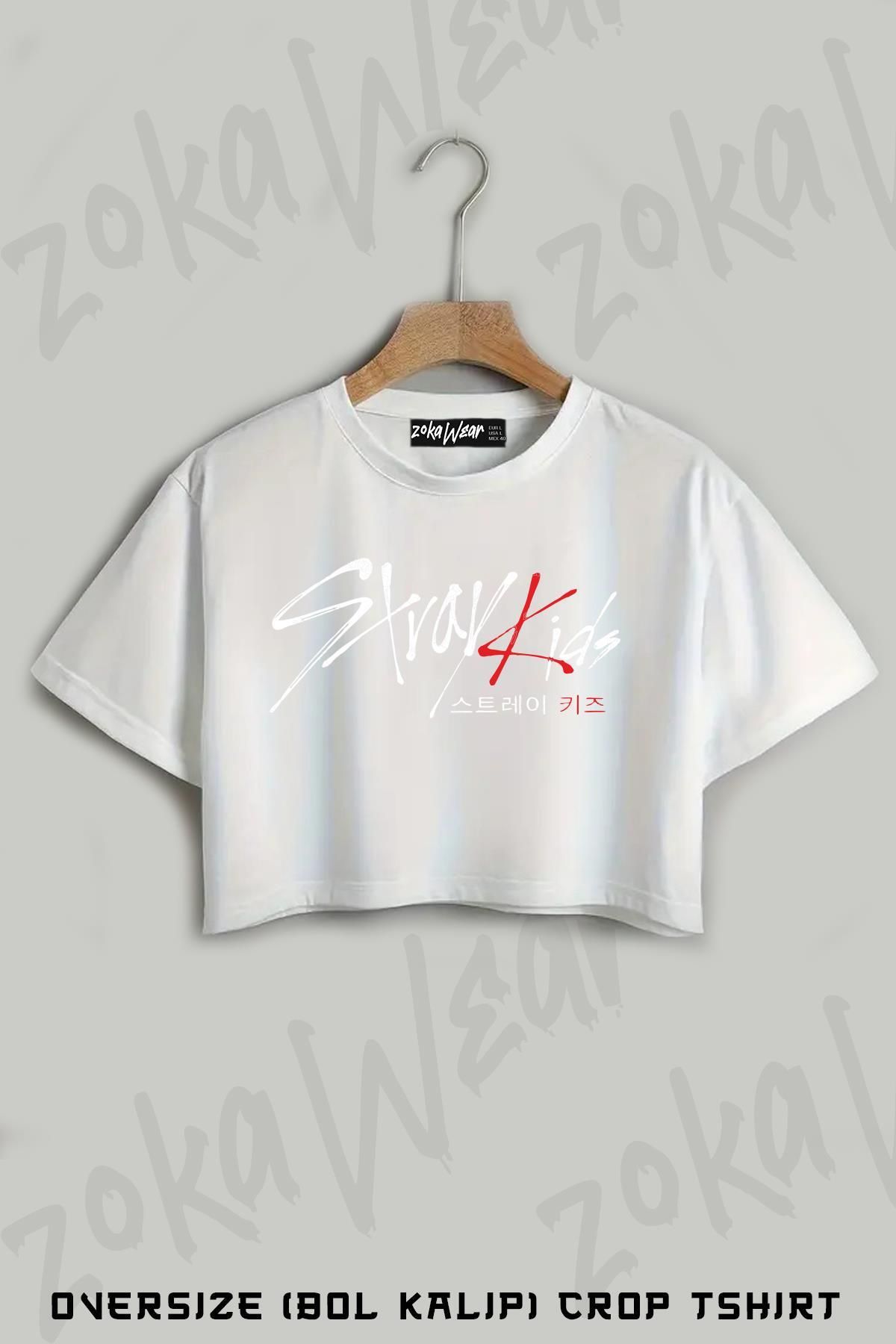 ZOKAWEAR Stray Kids K pop Baskılı Oversize Crop T-Shirt