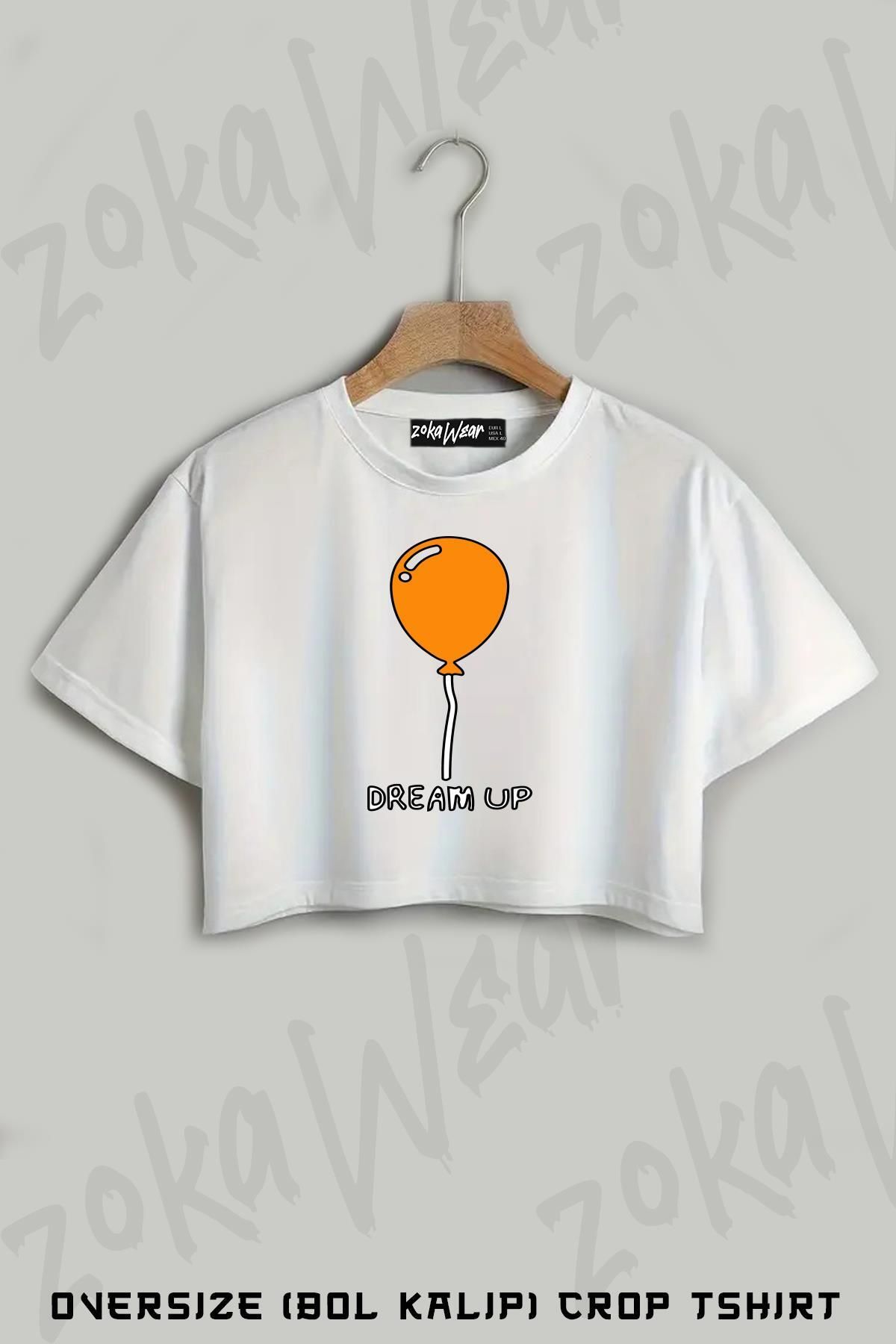 ZOKAWEAR Dream Up Baskılı Oversize Crop T-Shirt