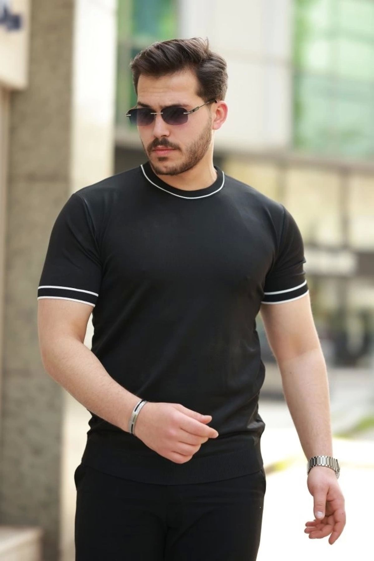 Butik Erkek Bisiklet Yaka Ribanalı Kısa Kollu Tshirt