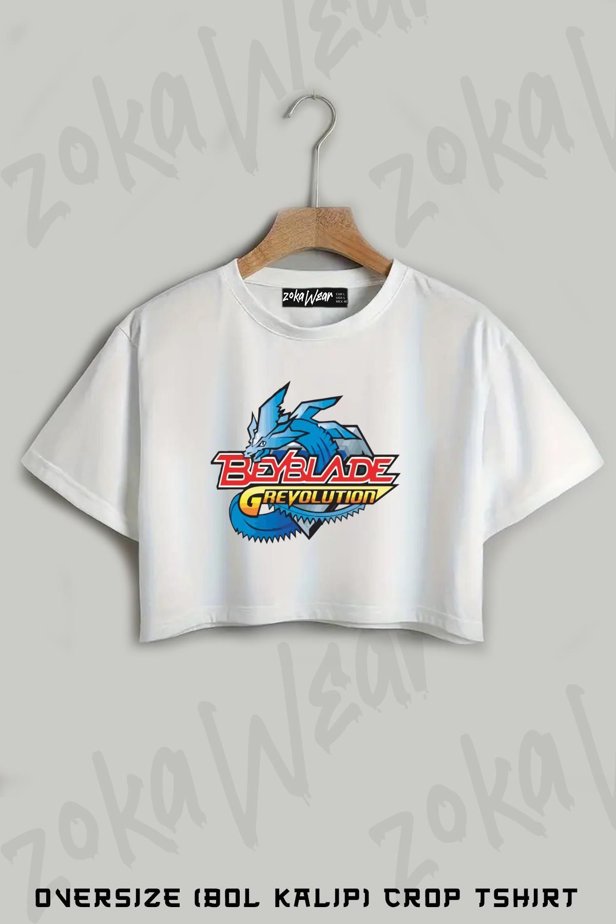 ZOKAWEAR Beyblade Baskılı Oversize Crop T-Shirt