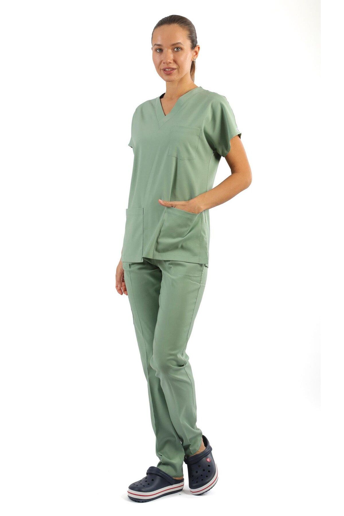 ASFORMA Scrub-Premium Likralı Kadın -Küf yeşili