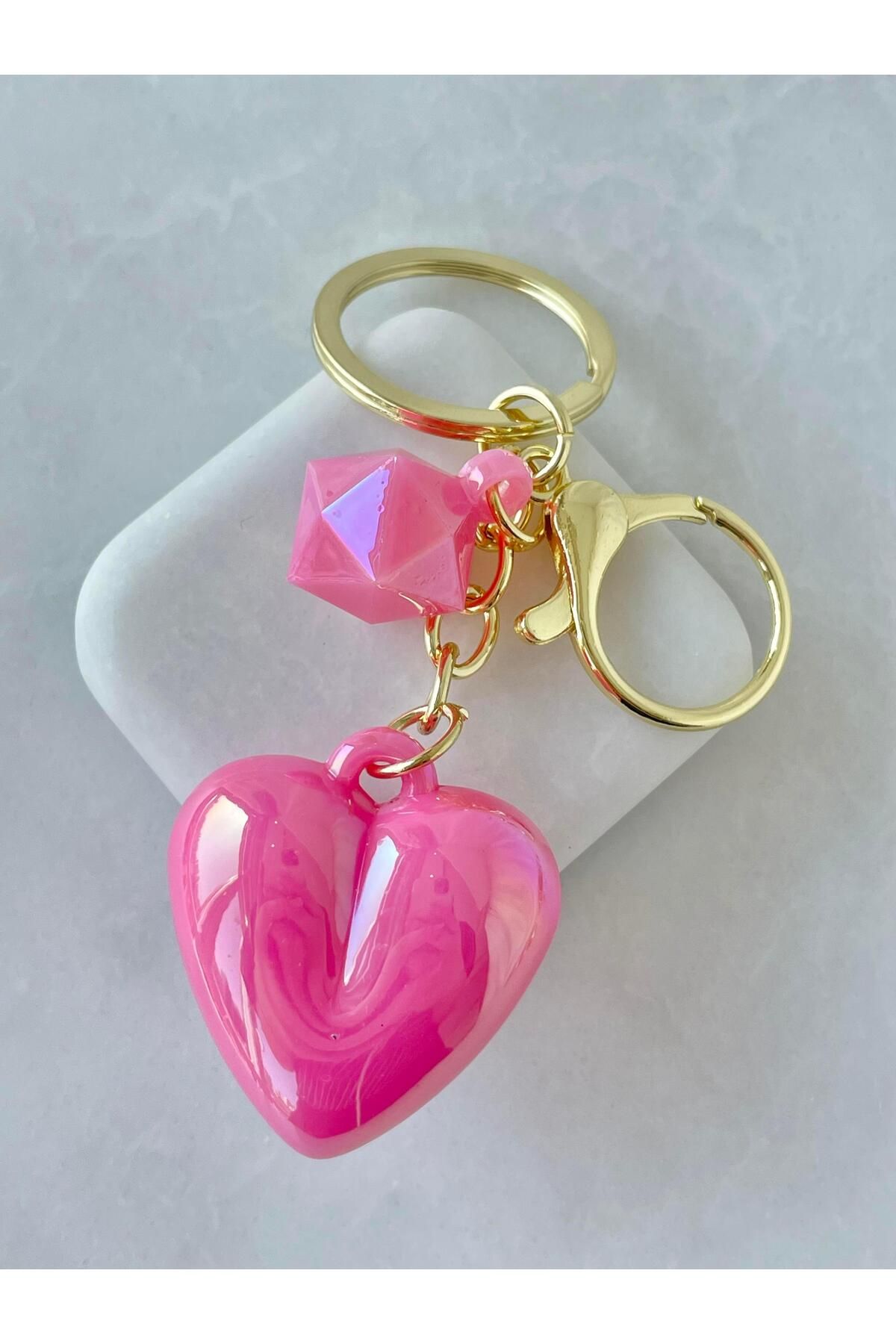 Seda Bijuteri Hologramlı Kalp Çanta Aksesuarı Pembe
