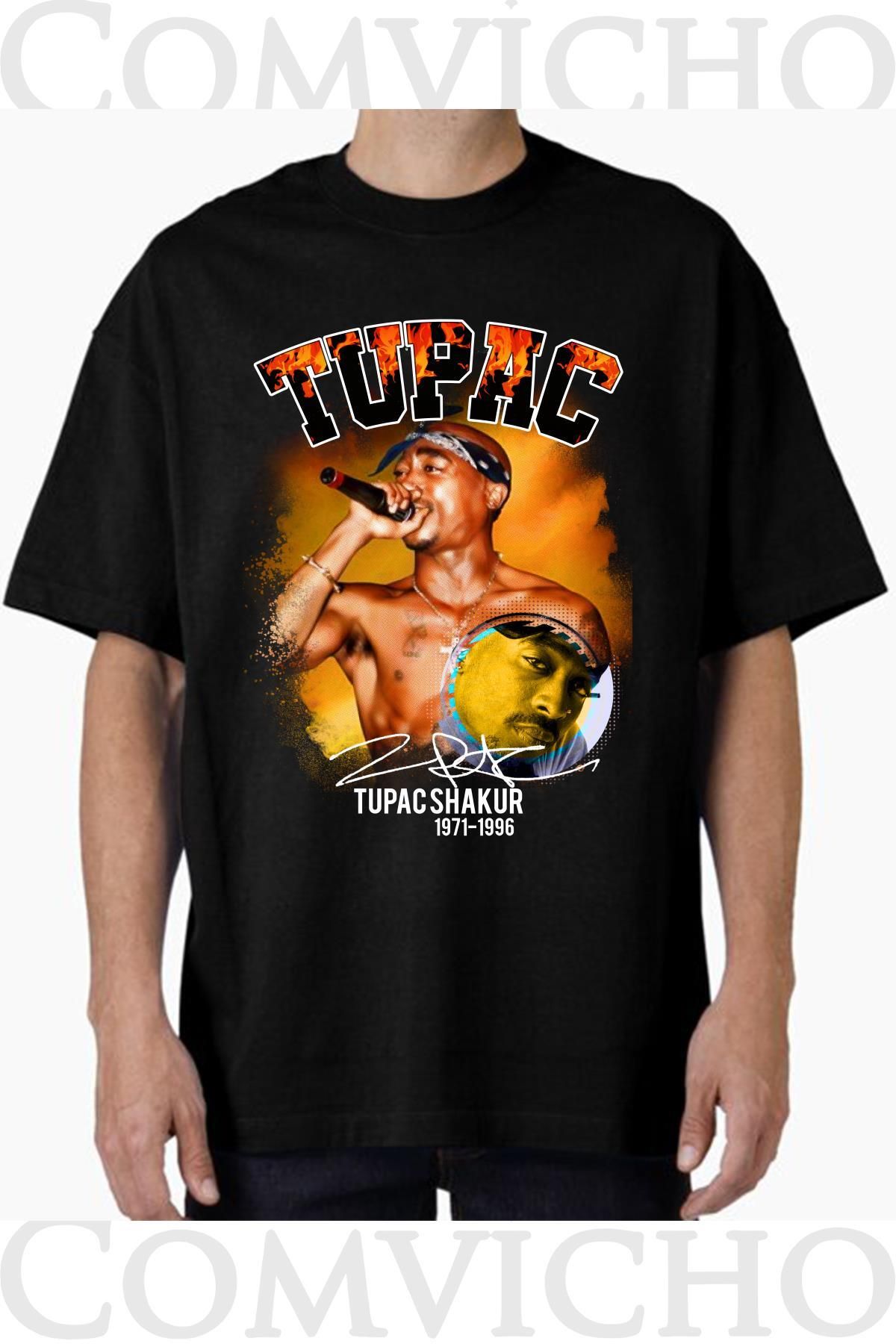 COMVİCHO Unisex tupac v30 Tasarım Baskılı Oversize Tişört