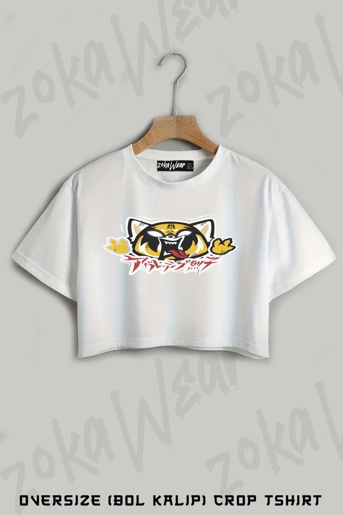 ZOKAWEAR Aggretsuko Baskılı Oversize Crop T-Shirt