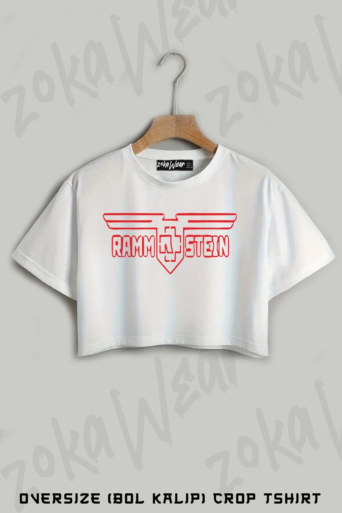 ZOKAWEAR Rammstein Eagle Baskılı Oversize Crop T-Shirt