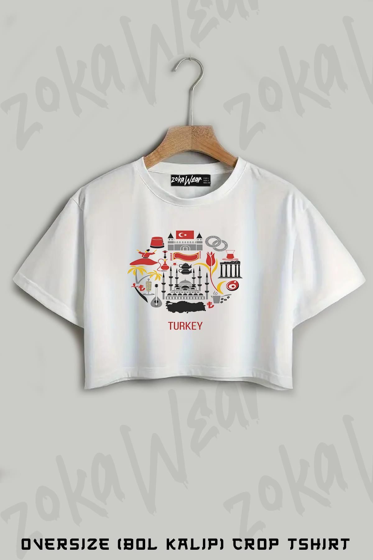 ZOKAWEAR Türkiye Baskılı Oversize Crop T-Shirt