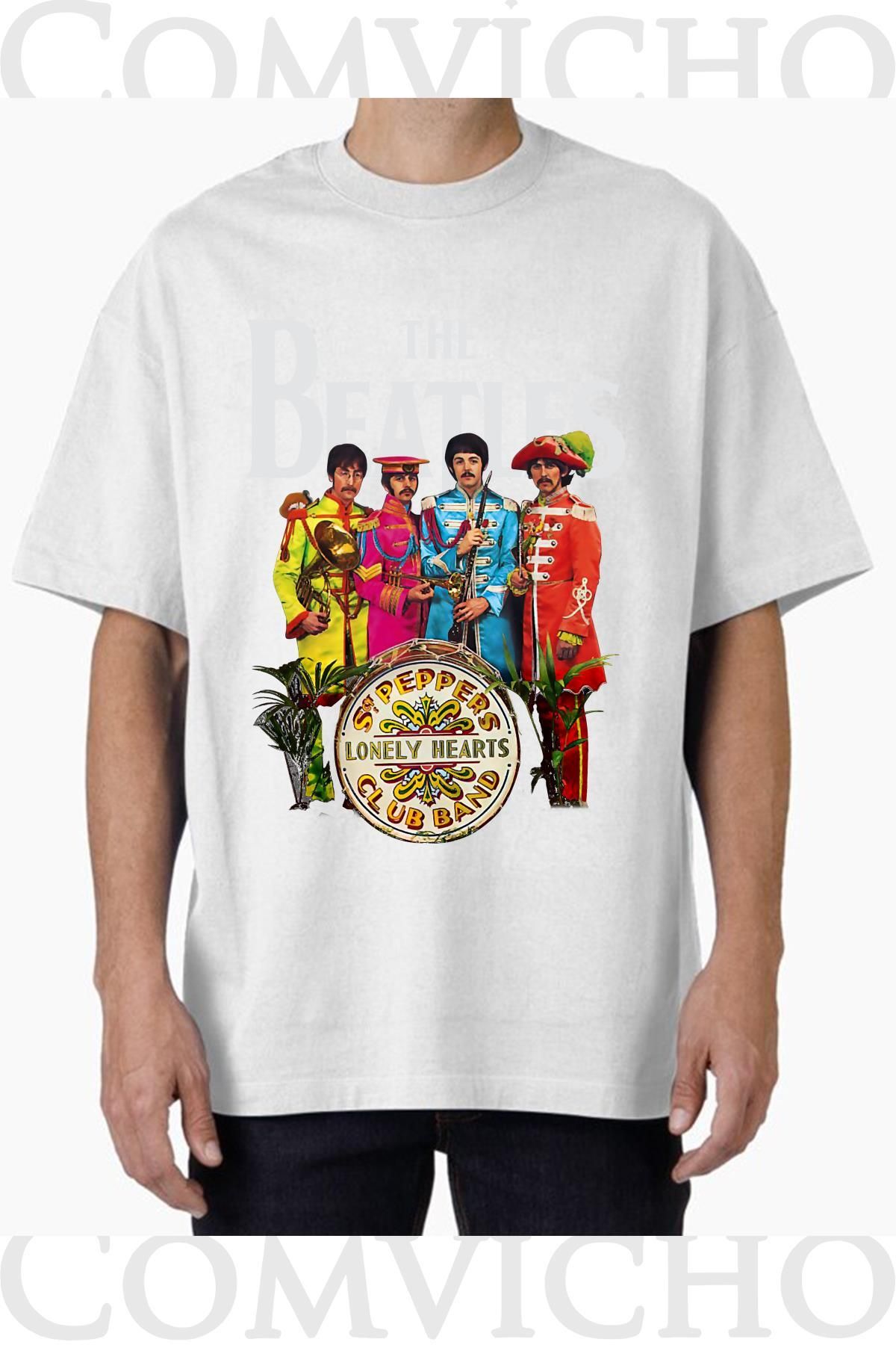 COMVİCHO Unisex the beatles v3 Tasarım Baskılı Oversize Tişört