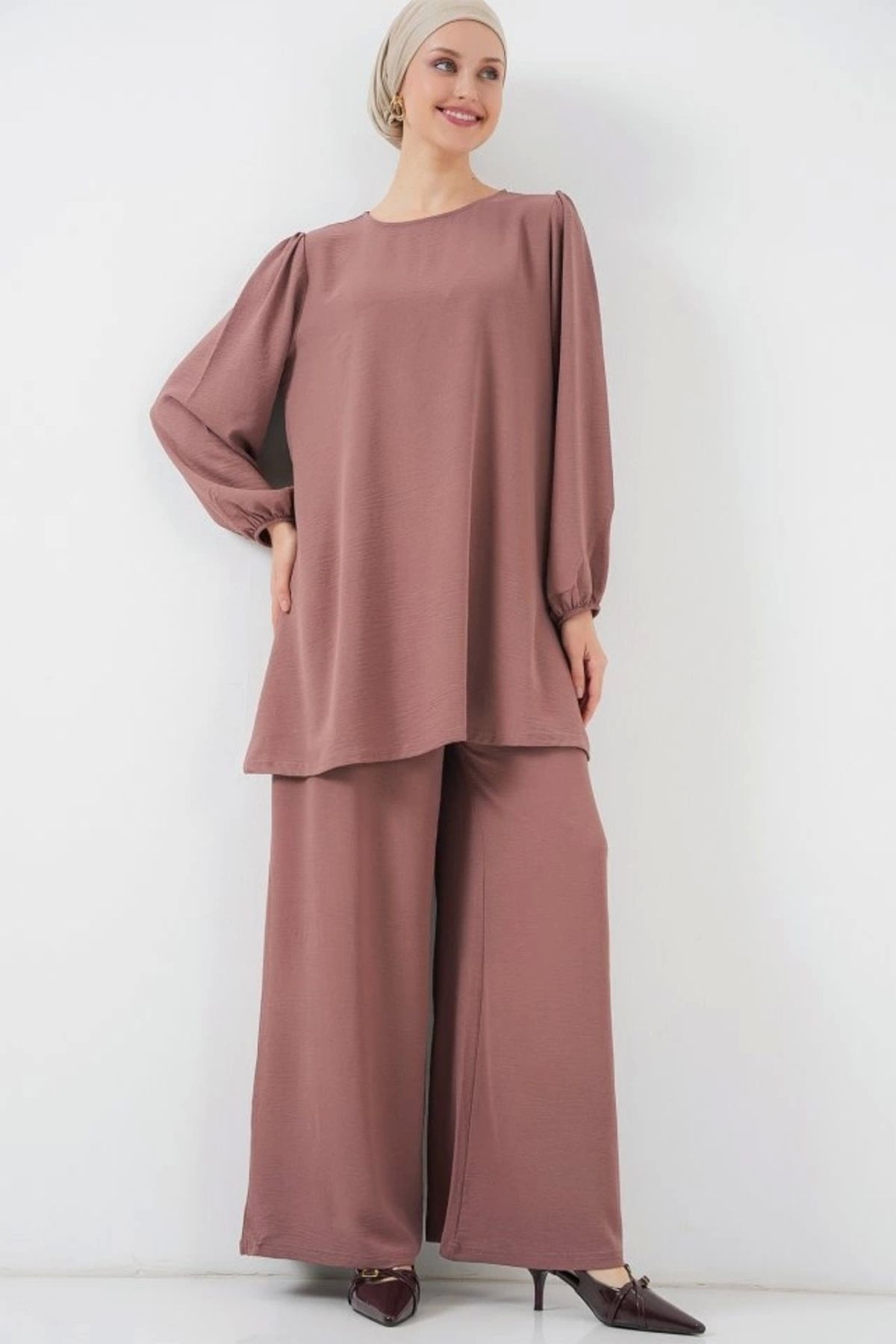 Butik Ayrobin Tunik Pantolon Alt Üst Takım 6712 - Gül Kurusu
