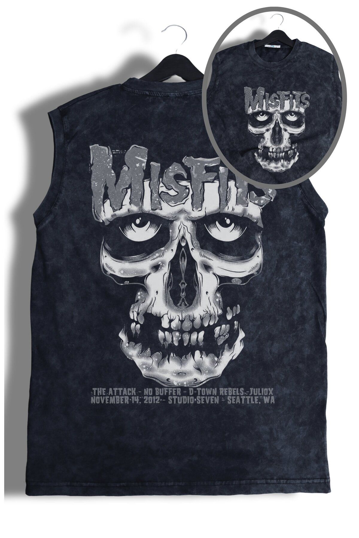 Fuddy Moda Rock Band Misfits Sırt Baskılı Yıkamalı Kolsuz Vintage Tişört