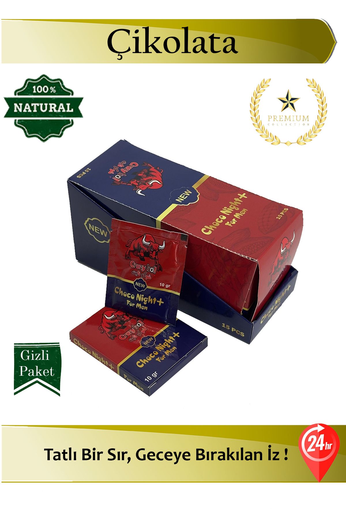 Herbiox Herbioxs Choco Night For Men Bitter Çikolata 1 Adet Bitkisel İçerikli Özel Seri, 36 Saat Etkili