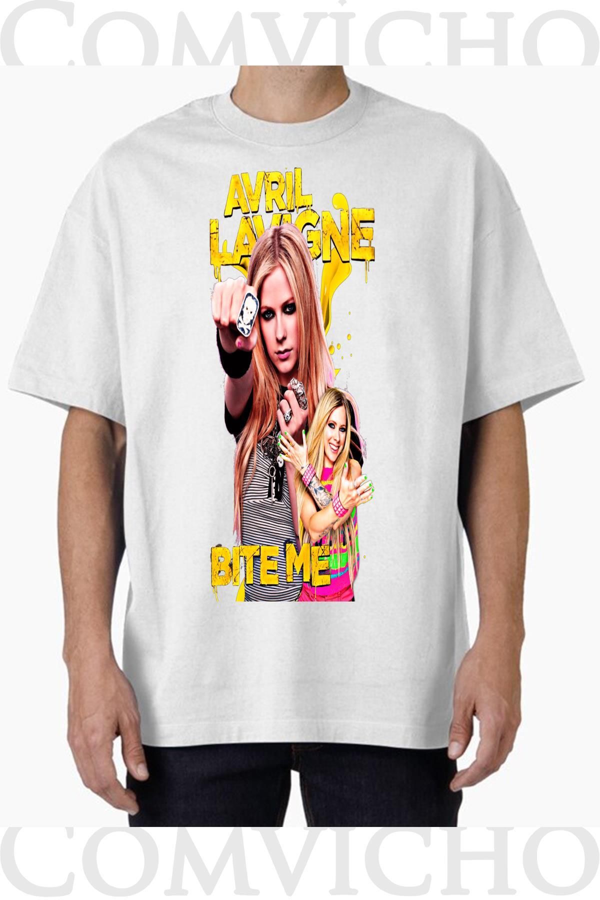COMVİCHO Unisex avril lavigne v1 Tasarım Baskılı Oversize Tişört