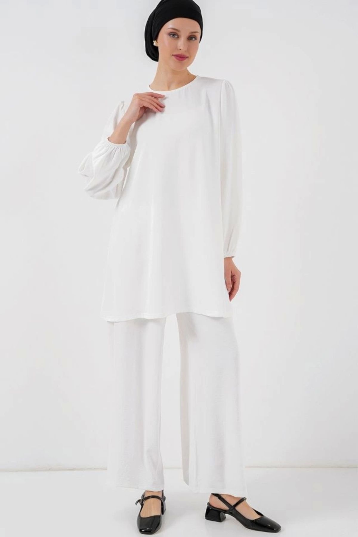Butik Ayrobin Tunik Pantolon Alt Üst Takım 6712 - Beyaz