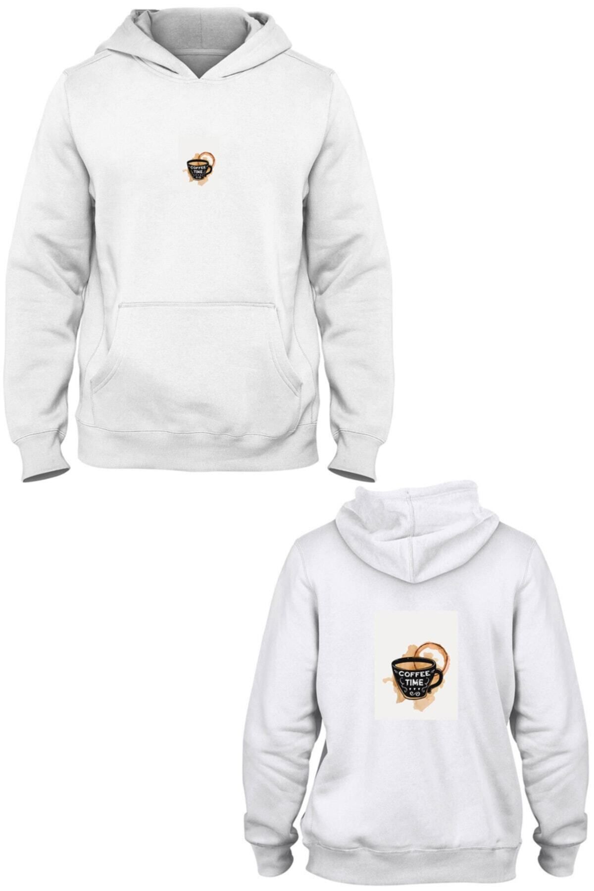 Pisa Art Kahve Zamanı Ön Arka Baskılı Kanguru Cepli Kapşonlu Sweatshirt Bll616