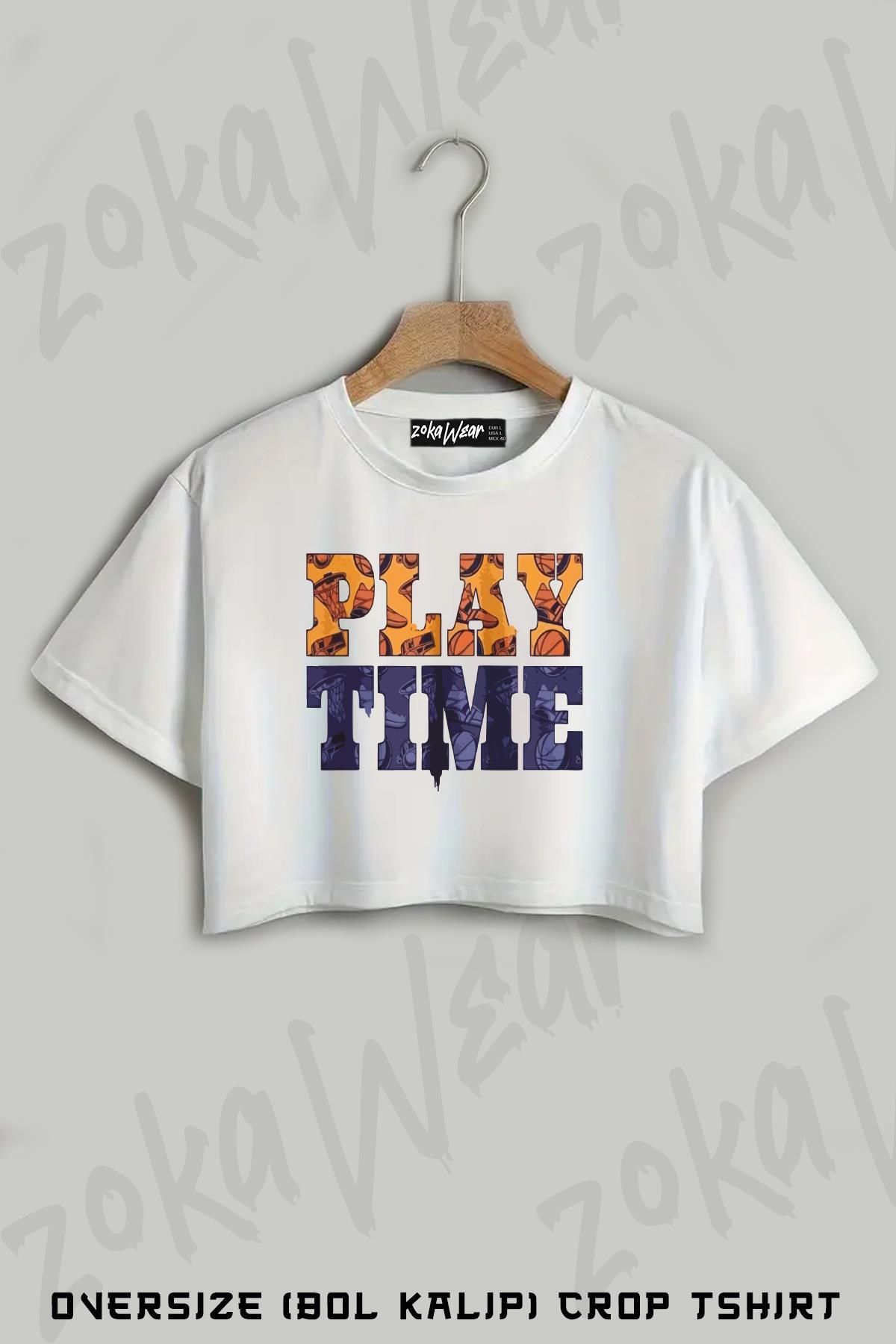 ZOKAWEAR Basketbol Play Time Basketbolcu Baskılı Oversize Crop T-Shirt
