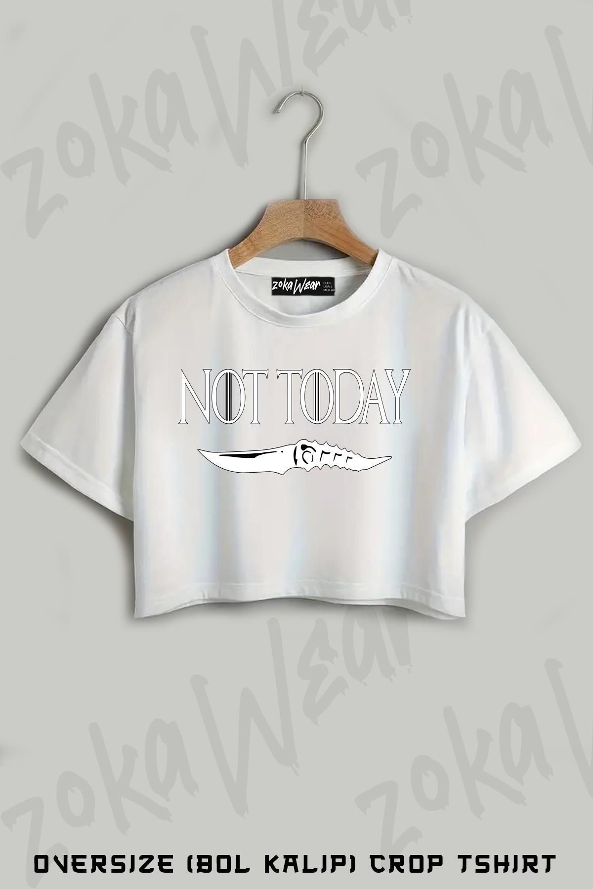 ZOKAWEAR Not Today Game Of Thrones Baskılı Oversize Crop T-Shirt