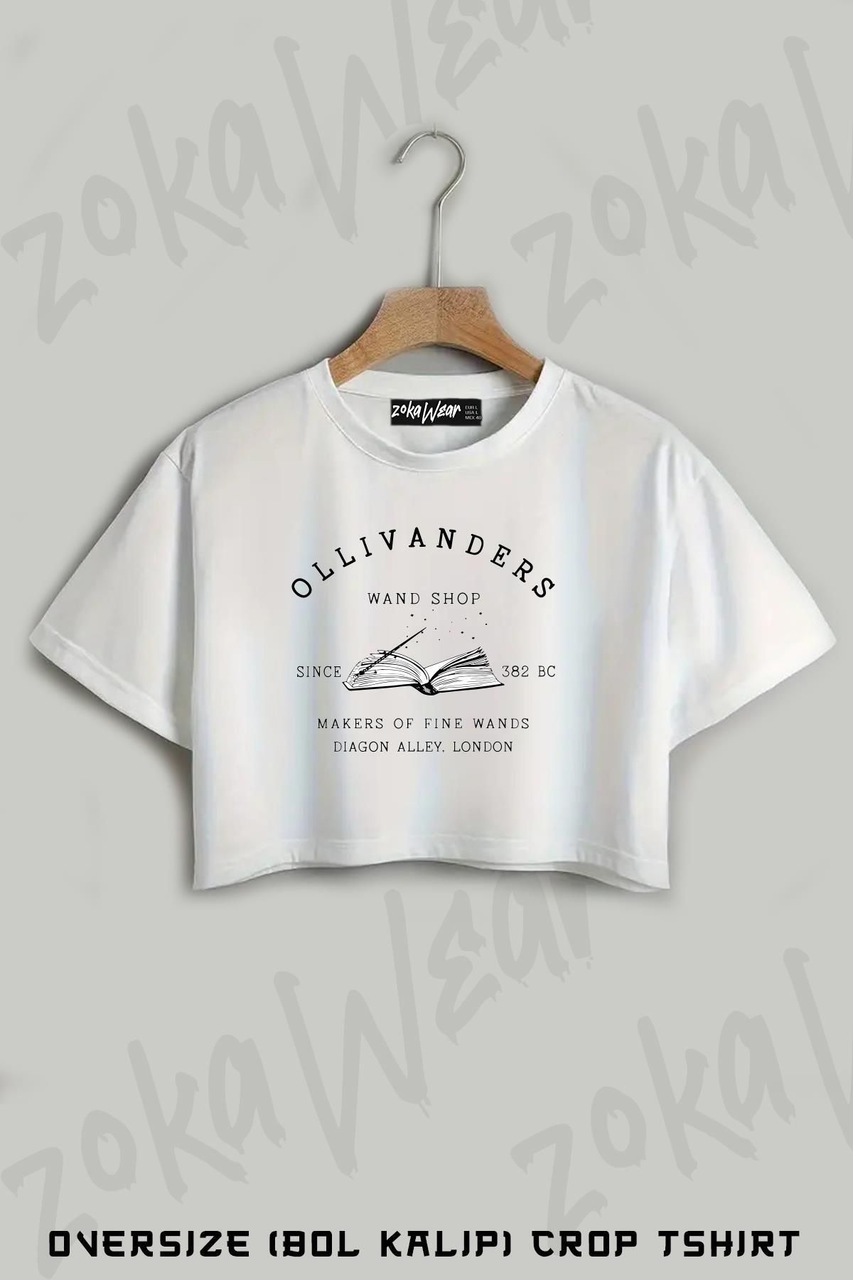 ZOKAWEAR Ollivanders Wand Shop Baskılı Oversize Crop T-Shirt