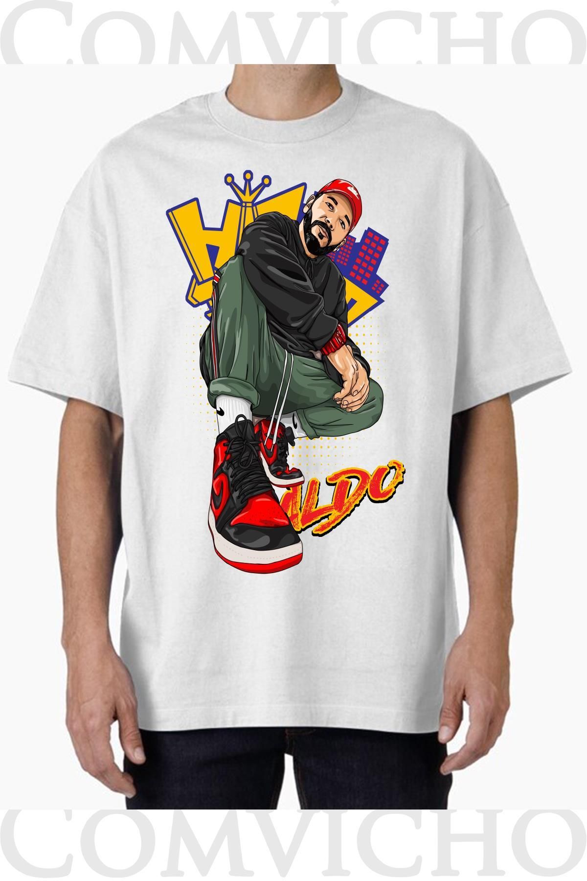 COMVİCHO Unisex aldow v1 Tasarım Baskılı Oversize Tişört