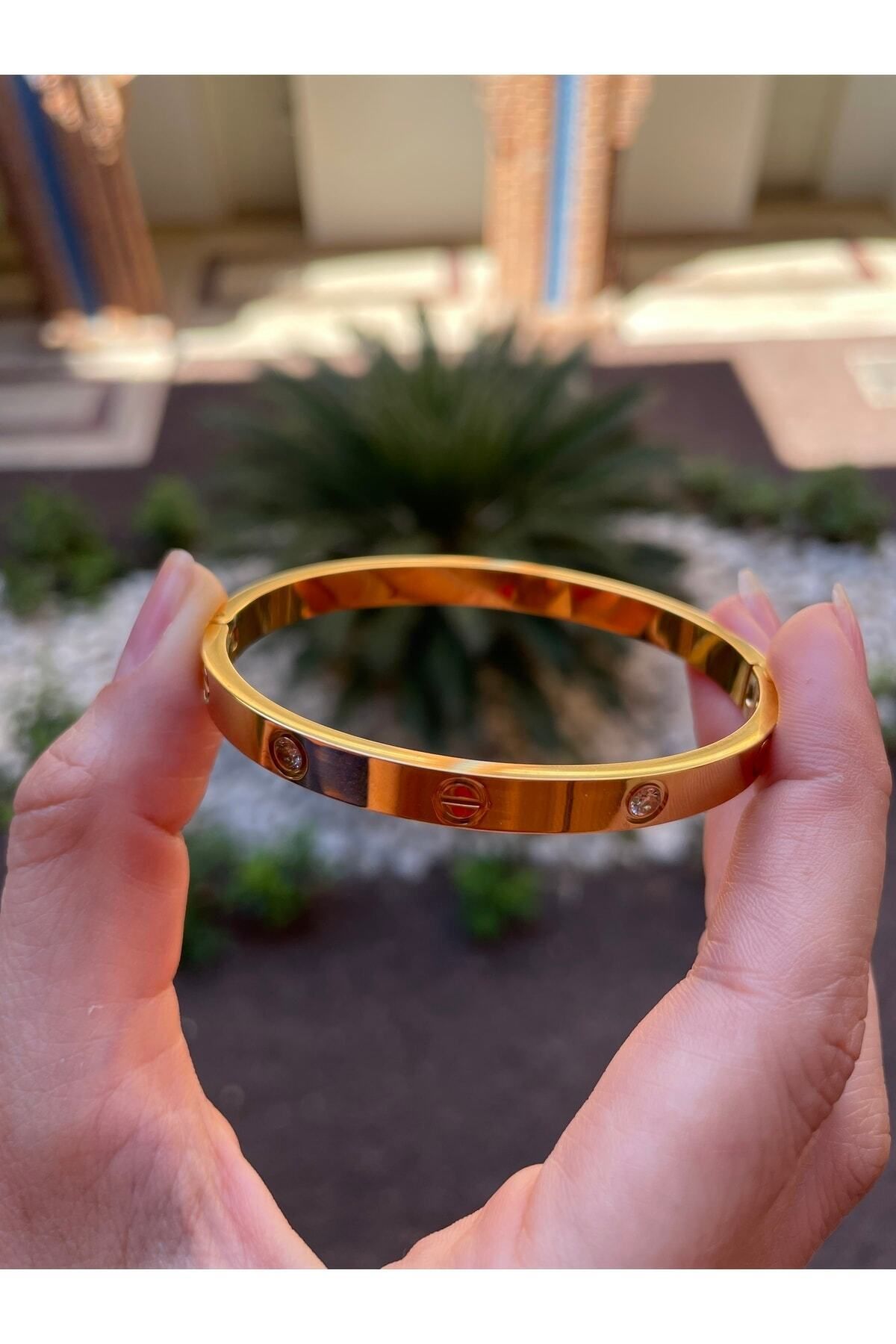JEWELRY Kadın Zirkon Taşlı Paslanmaz Çelik Bileklik Bilezik 18 Cm