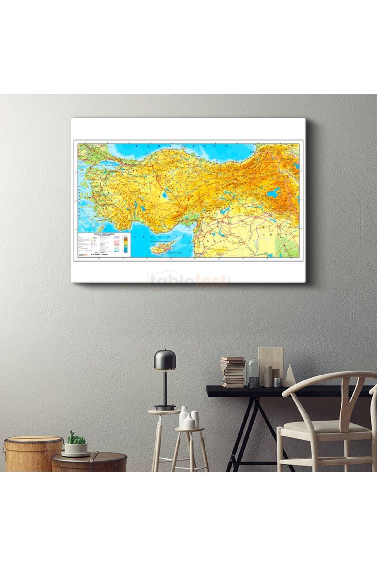 Tablofest Türkiye - Fiziki Haritası Kanvas Tablo
