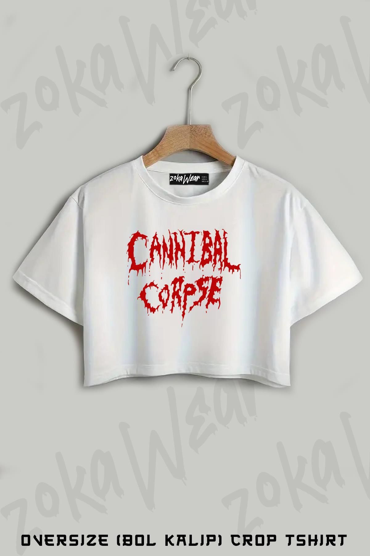ZOKAWEAR Cannibal Corpse Logo Baskılı Oversize Crop T-Shirt