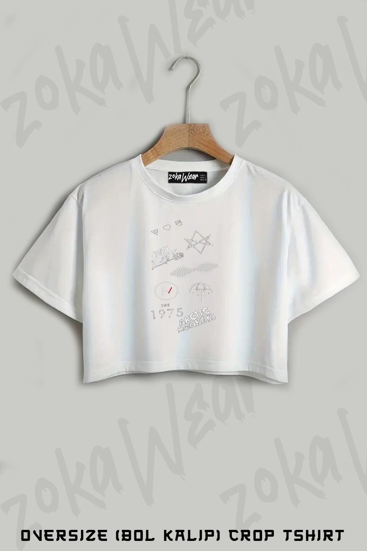 ZOKAWEAR Article Monkeys Nbhd The 1975 Baskılı Oversize Crop T-Shirt