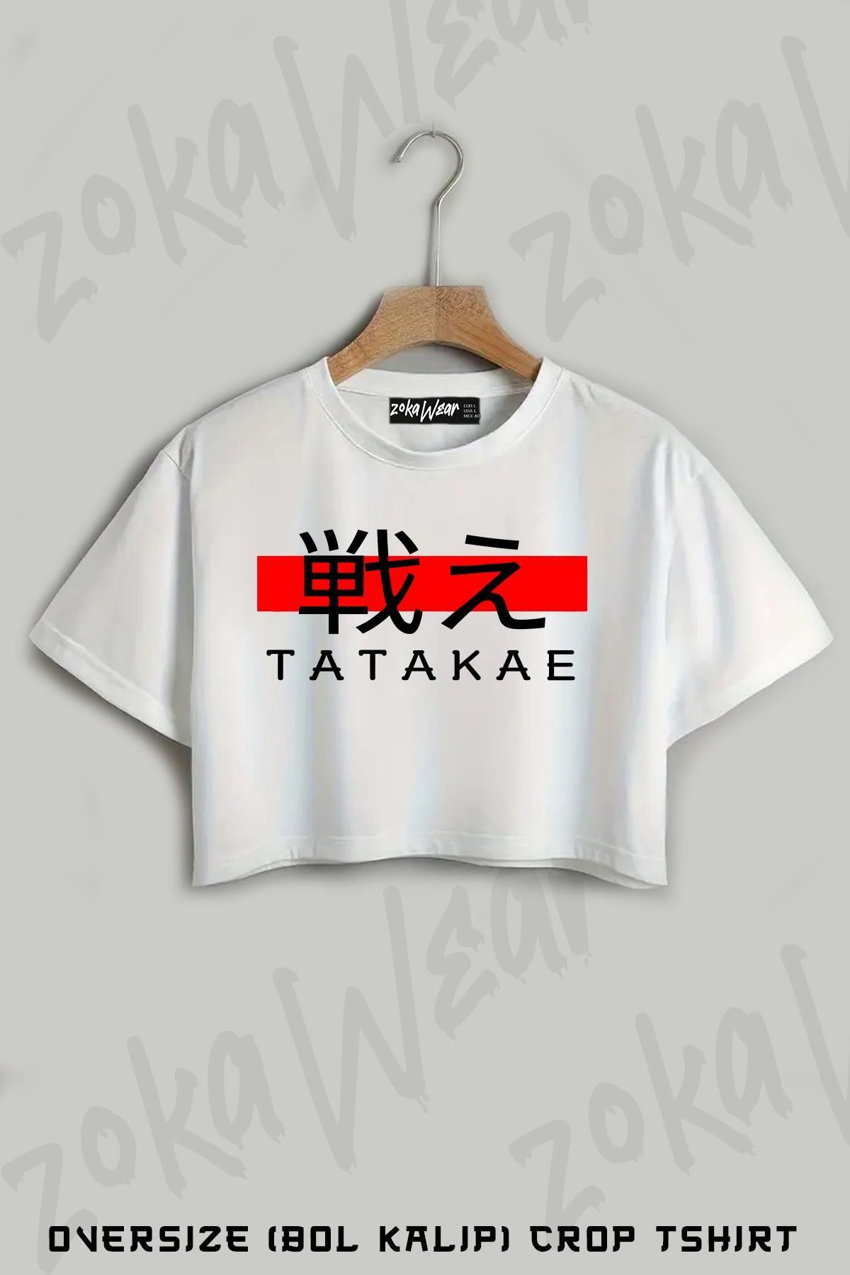 ZOKAWEAR Attack On Titan Tatakae Anime Baskılı Oversize Crop T-Shirt
