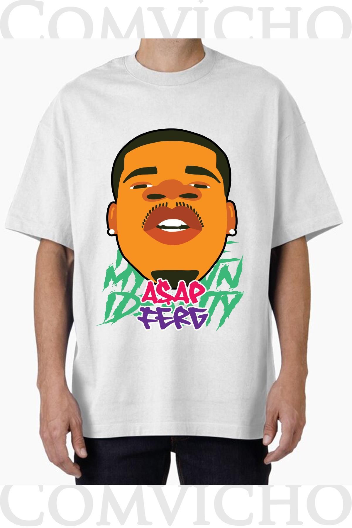 COMVİCHO Unisex asap ferg Tasarım Baskılı Oversize Tişört