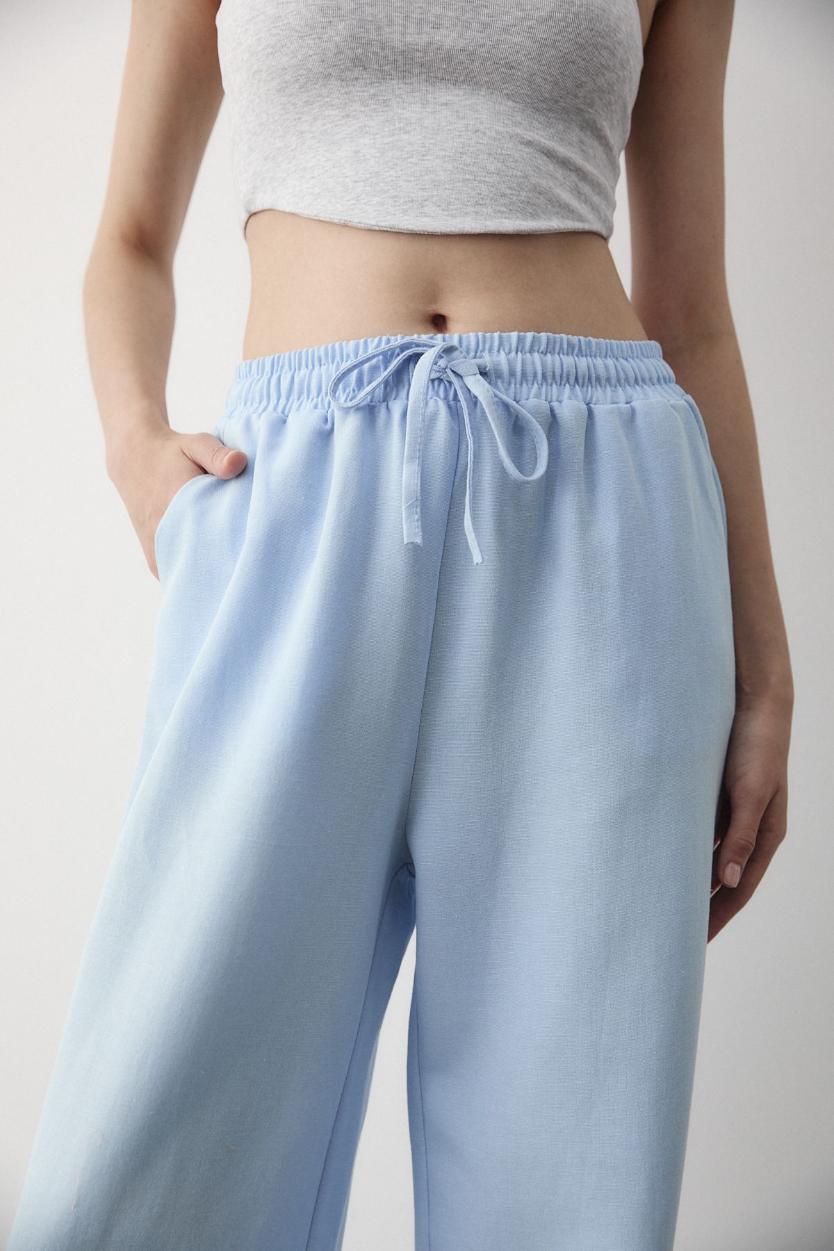 Laluvia-Pantaloni albaștri cu talie elastică - 2813 7